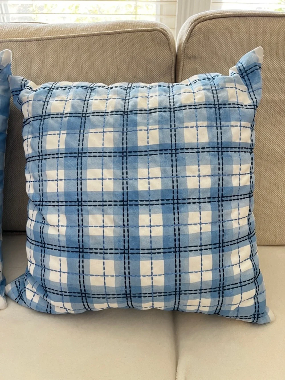 2 Charter Club Damask Designs Decorative Pillow 18x18 Blue/White Plaid Cotton